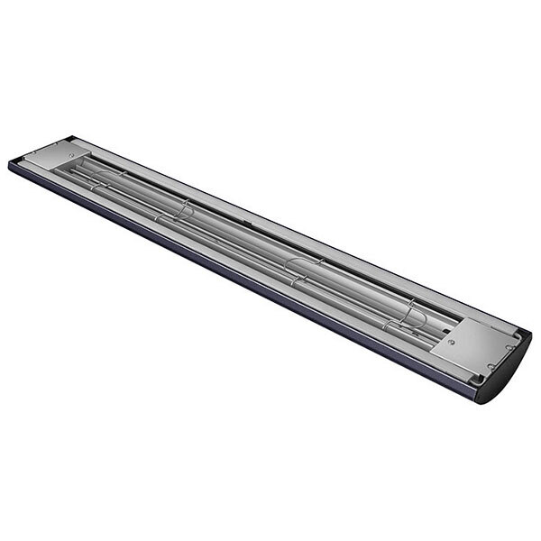 A long rectangular tube with a black frame containing lights.