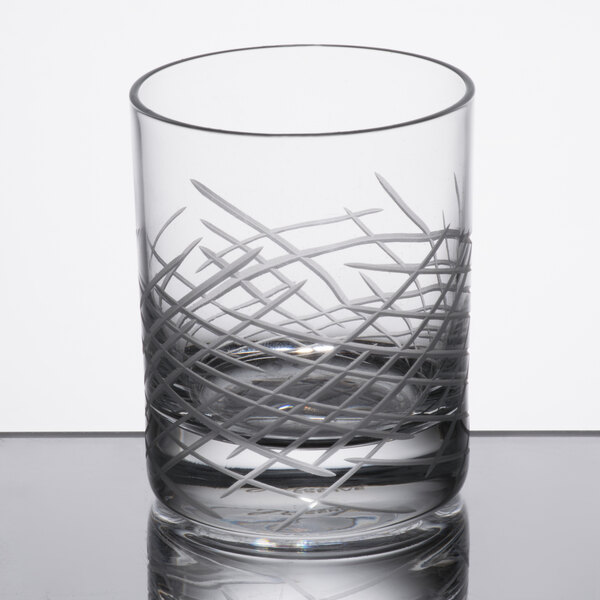 A Reserve by Libbey Crosshatch Rocks glass on a table.