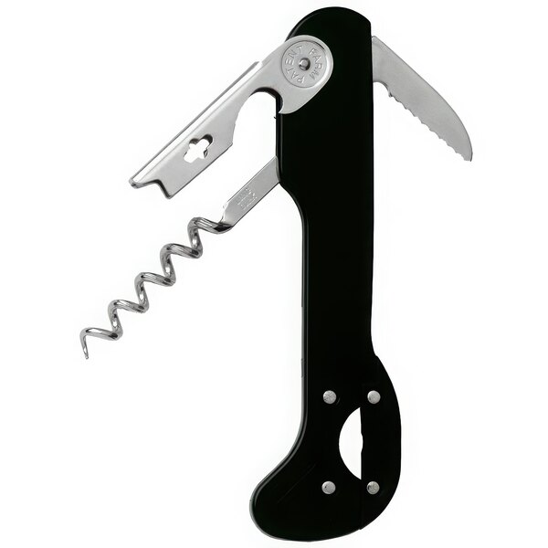 A black and silver Franmara Super Boomerang Waiter's Corkscrew.