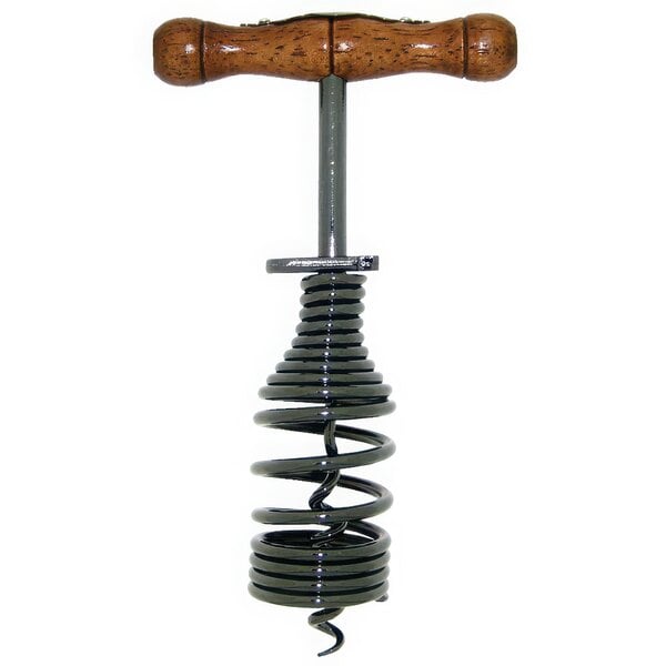 A Franmara vintage-style barrel corkscrew with a wooden handle and black spiral.