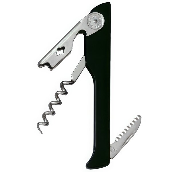 A black and silver Franmara Hugger Waiter's Corkscrew with a knife.