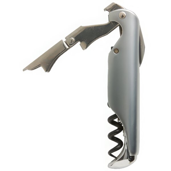 A Pulltap's Extendo Waiter's Corkscrew with a matte nickel handle.