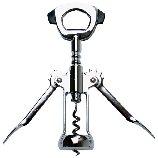 A Franmara chrome-plated wing corkscrew with a bottle opener on top.