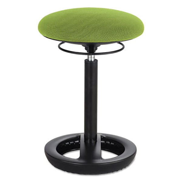 A green Safco Twixt ergonomic stool with a black base.