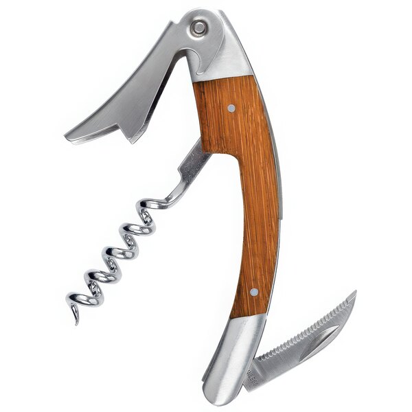 A Franmara corkscrew with a stainless steel and bamboo handle.