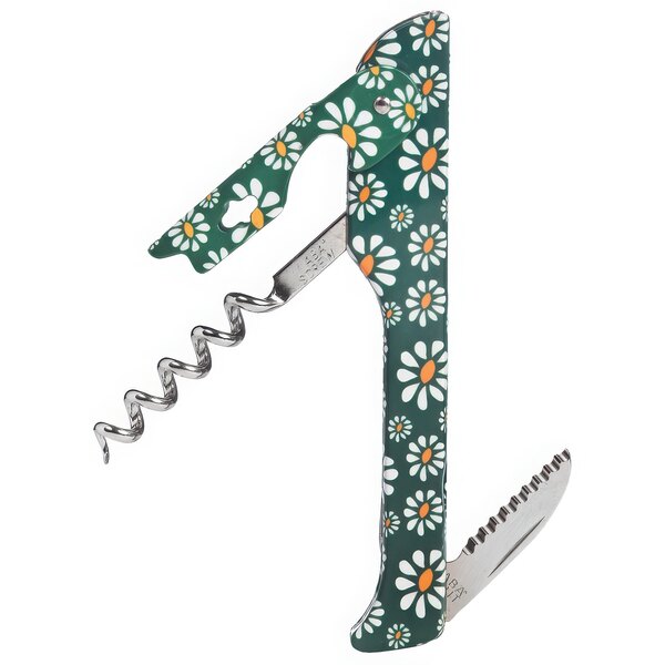 A Franmara Hugger Designer Collection Waiter's Corkscrew with a green and white flower pattern.