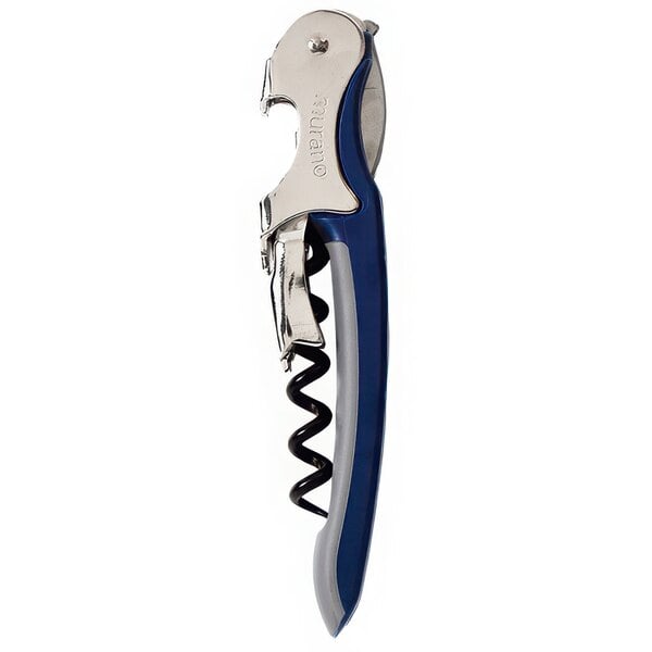 A Franmara Murano waiter's corkscrew with a blue and silver handle.