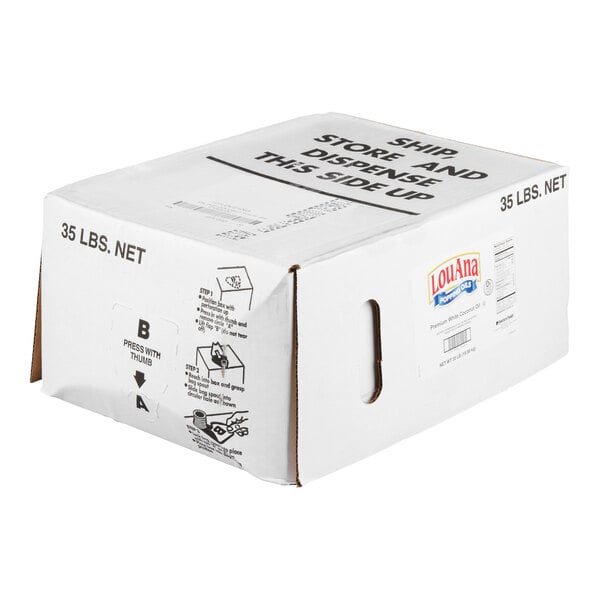 A white cardboard box labeled "LouAna" with printed instructions and a net weight of 35 lbs.