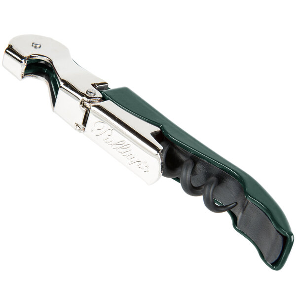 A Pulltap's Original Waiter's Corkscrew with a dark green and black handle and a silver corkscrew.