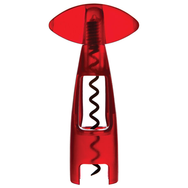 Red continuous pull corkscrew with black cork