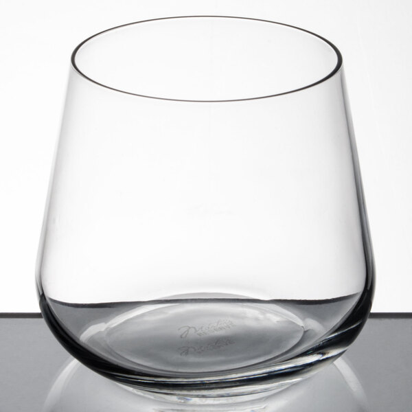 A clear Reserve by Libbey Prism double old fashioned glass on a table.