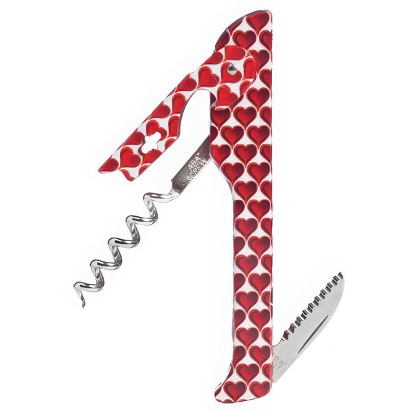 A Franmara corkscrew with a red and white heart pattern.