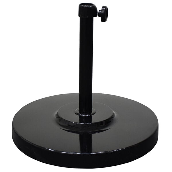 A black metal California Umbrella stand with a pole.