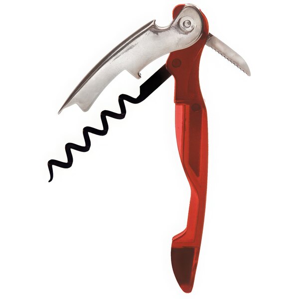 A PullPlus Domaine red and silver corkscrew with a knife.