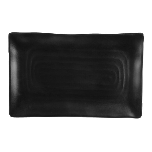 A black rectangular Nara melamine platter.