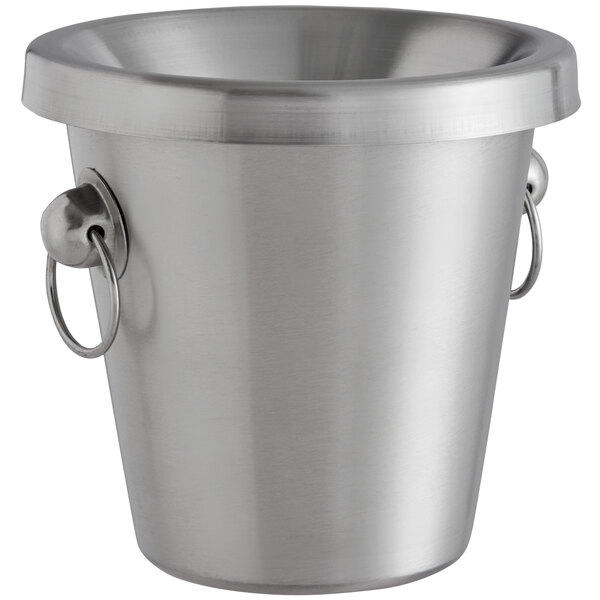 A customizable stainless steel wine tasting spittoon with rings and handles.