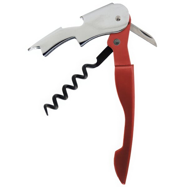 A PullPlus corkscrew with a red metallized handle and silver accents.