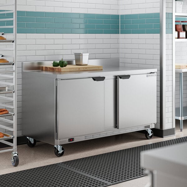 Beverage-Air WTR60AHC-FIP 60" Two Door Worktop Refrigerator with 4" Foamed-In-Place Backsplash
