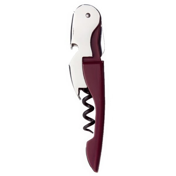 A PullPlus Waiter's Corkscrew with a burgundy enameled steel handle.