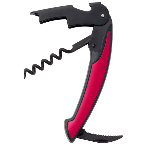 A Franmara Easy-Pull Waiter's Corkscrew with a black and burgundy handle.