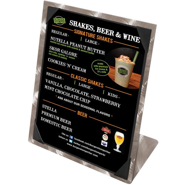 a menu sign with text and images