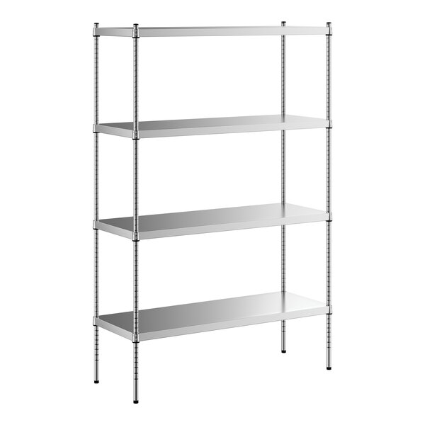 A Regency stainless steel wire shelving kit with four solid shelves.