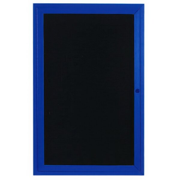 A black board with a blue frame.