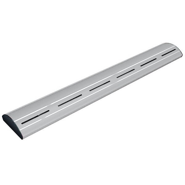 A long white metal Hatco curved infrared strip with LED lights and three holes.