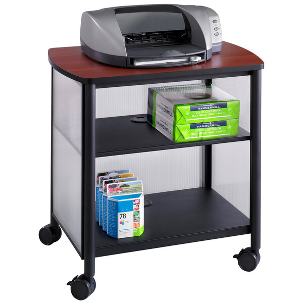 A Safco Impromptu machine stand with a printer on it.