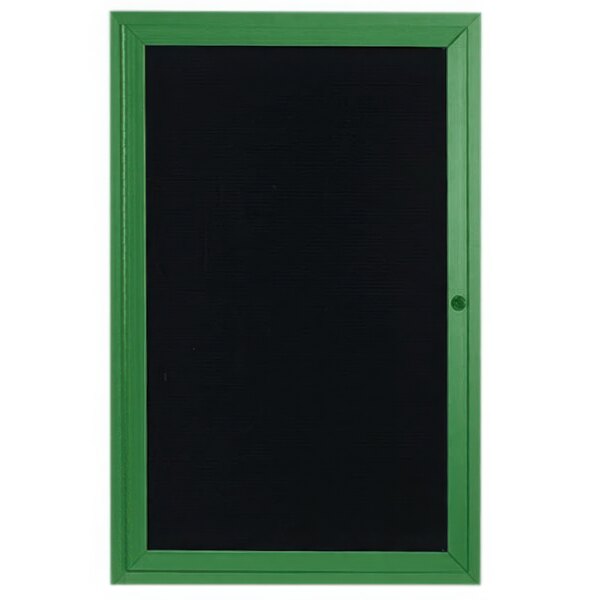 An Aarco green and black enclosed outdoor directory board with a black letter board.