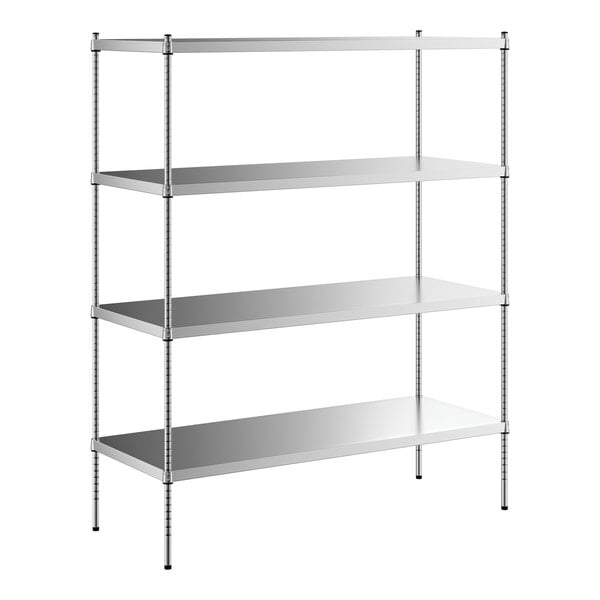 A Regency stainless steel wire shelving unit with four shelves.