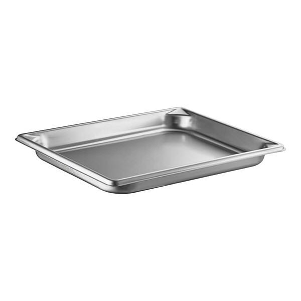 A Vollrath stainless steel hotel pan on a counter.