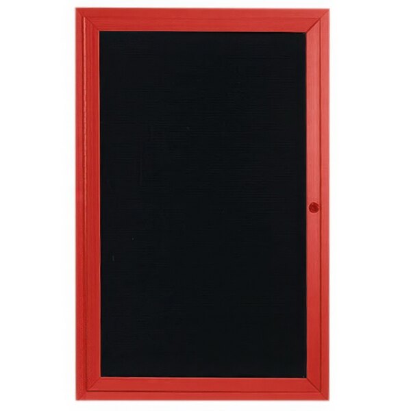 A red Aarco enclosed directory board with a black letter board.