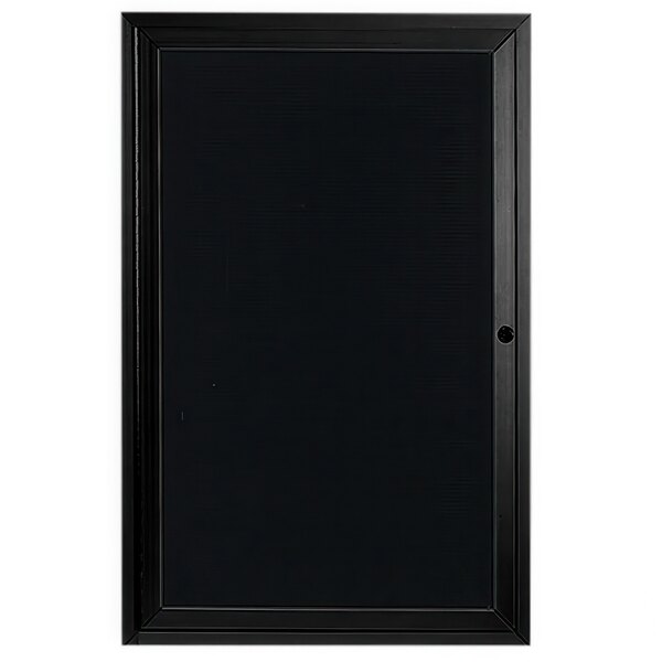 A black rectangular Aarco outdoor directory board with a black border and a black hinged door.