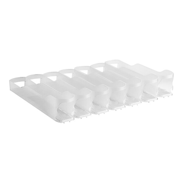A row of clear plastic Trueflex bottle organizers with 7 lanes.