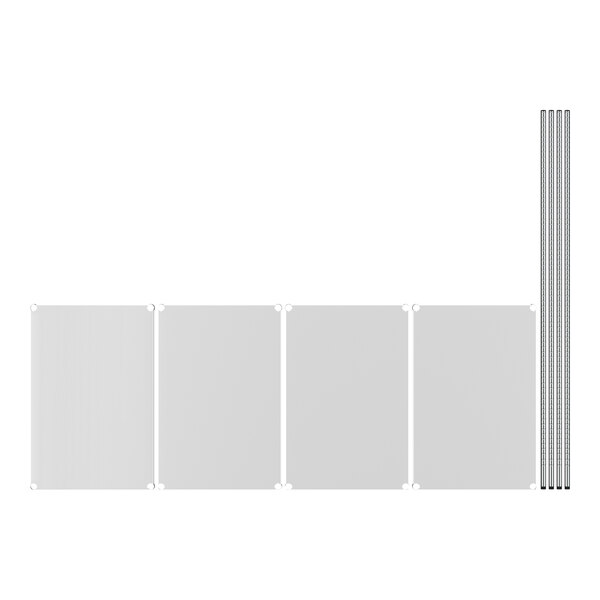 A white rectangular object with metal rods and four shelves.