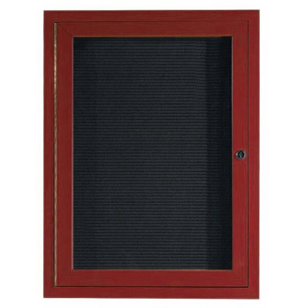 A black board with a red door.