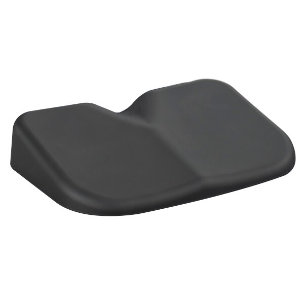 A black Safco Therasoft seat cushion with a curved edge.