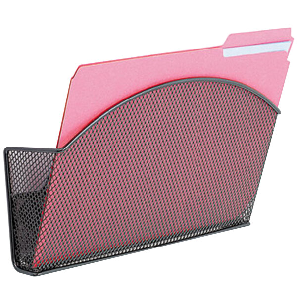 A Safco black mesh file pocket.