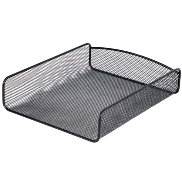 A black wire mesh Safco desk tray organizer with one section.