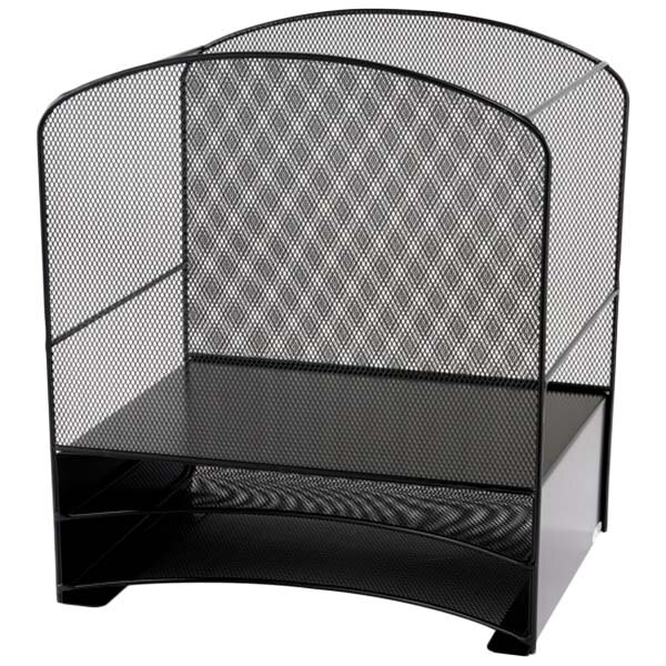 A black wire mesh desktop organizer with 3 sections.
