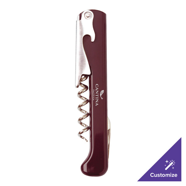 A Franmara Capitano waiter's corkscrew with a silver and burgundy handle.