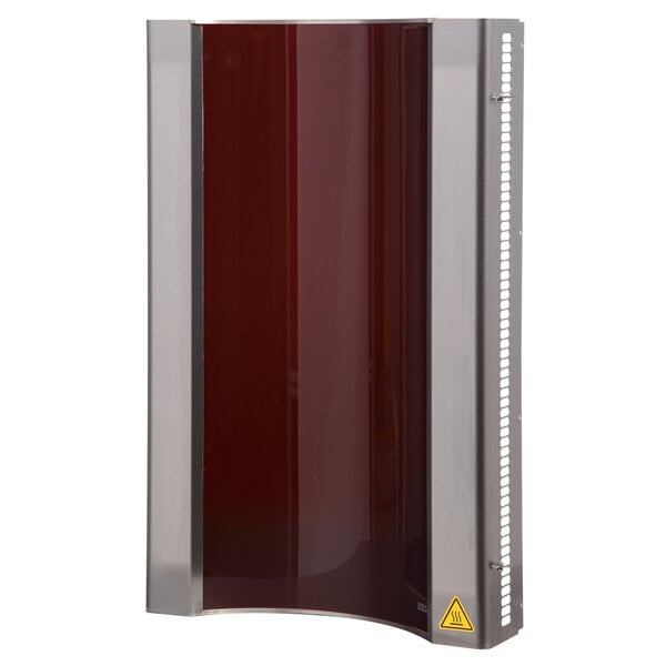 A metal panel for Inoksan vertical broilers with a red cover over a window.