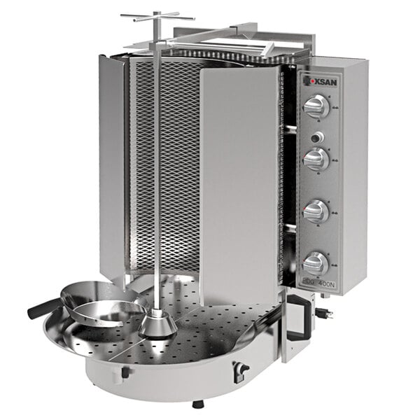 An Inoksan stainless steel vertical broiler with a metal grid and a glass shield.
