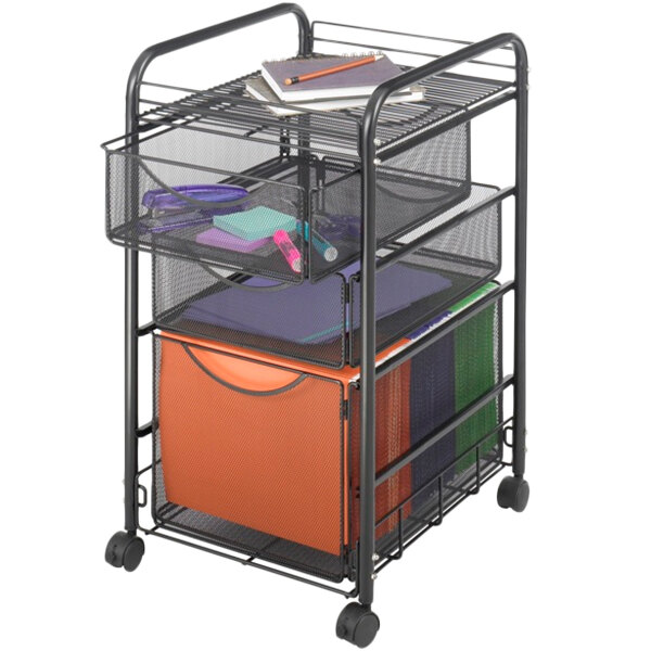 Safco 5213bl Onyx Black Mesh Mobile File Cube With Storage Drawers 5213bl Onyx Black Mesh Mobile File Cube