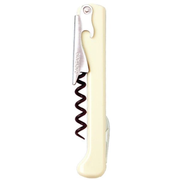 A Franmara Capitano waiter's corkscrew with a metal handle and ivory accents with a corkscrew.