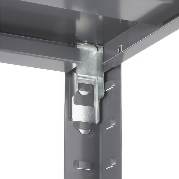 A Safco dark gray commercial steel shelving unit with metal brackets.
