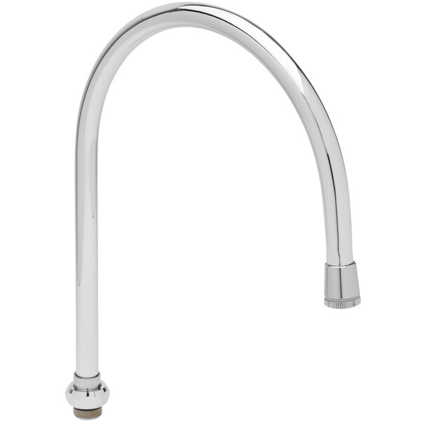 A silver T&S swivel gooseneck faucet nozzle.