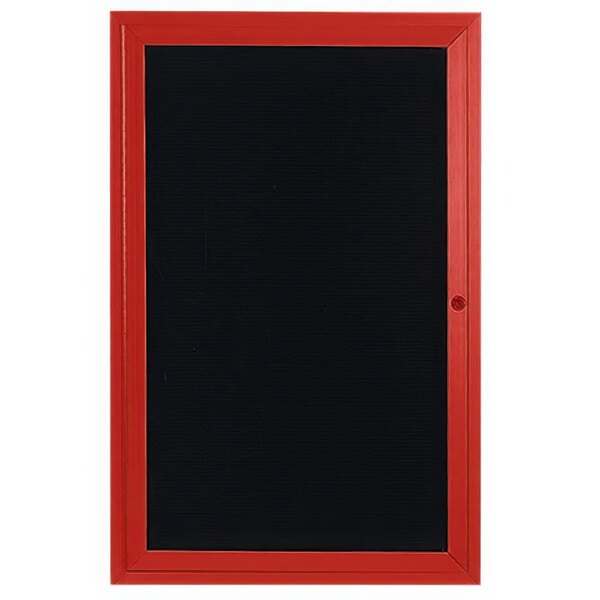 An Aarco red aluminum enclosed directory board with black letter board.