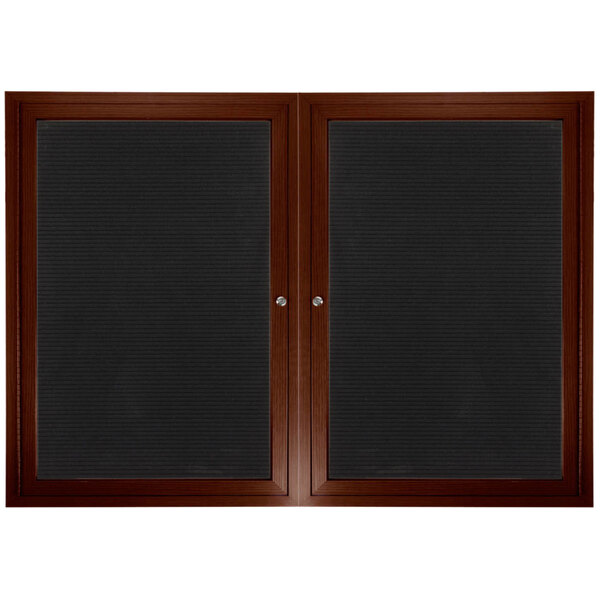 An Aarco outdoor directory board with a wooden frame and black vinyl letter board.